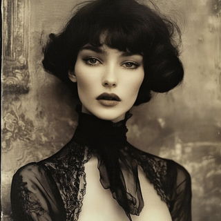 Foliamigrate style, Midjourney V6.1: photographic portrait of female protagonist