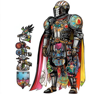 Darkroom Prismcraft style, Midjourney V6.1: concept art character design of retropunk steam knight