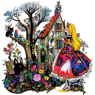 Darkroom Prismcraft style, Midjourney V6.1: retro fairy-tale illustration