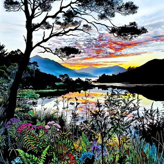 Darkroom Prismcraft style, Midjourney V6.1: realistic landscape photograph of quiet dawn