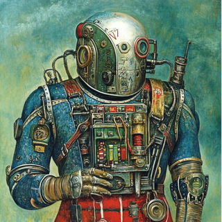 Tidebed Sunstrata style, Midjourney V6.1: concept art character design of retropunk steam knight