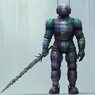 Brushplanet Assemblage style, Midjourney V6.1: concept art character design of retropunk steam knight