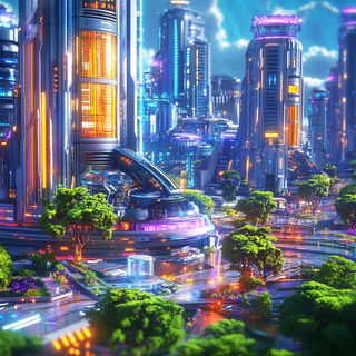 Saturated Fable Machines style, Midjourney V6.1: megacity with futuristic bioarchitecture