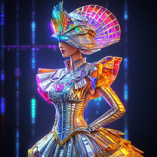 Saturated Fable Machines style, Midjourney V6.1: haute-couture fashion outfit