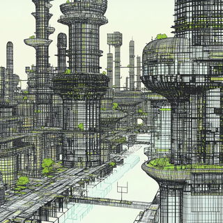 Puppetwire Cataclysm style, Midjourney V6.1: megacity with futuristic bioarchitecture