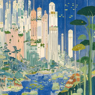 Blueletter Facework style, Midjourney V6.1: megacity with futuristic bioarchitecture