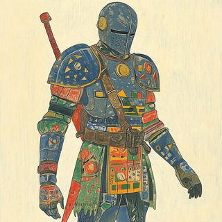 Blueletter Facework style, Midjourney V6.1: concept art character design of retropunk steam knight