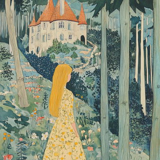 Blueletter Facework style, Midjourney V6.1: retro fairy-tale illustration