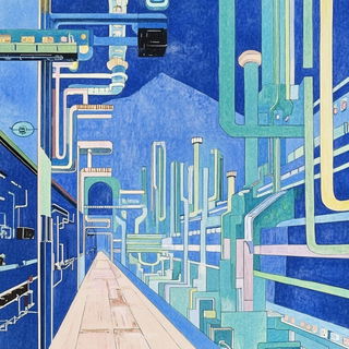 Blueletter Facework style, Midjourney V6.1: technical infrastructure blueprint schematics