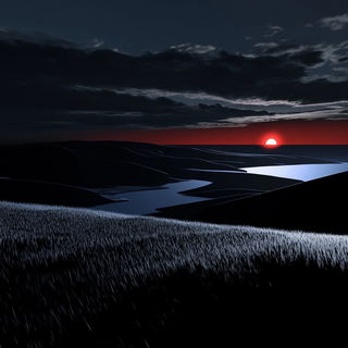 Mythomarble style, Midjourney V6.1: realistic landscape photograph of quiet dawn