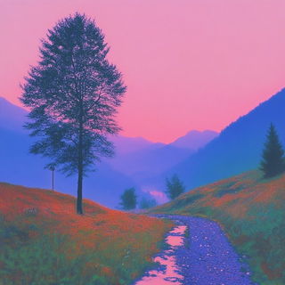 Indigoviolet Monastics style, Midjourney V6.1: realistic landscape photograph of quiet dawn
