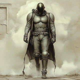 Ragwhite Mythicism style, Midjourney V6.1: concept art character design of retropunk steam knight