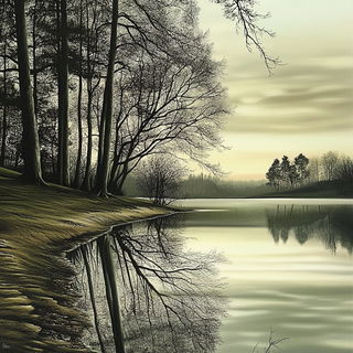 Ragwhite Mythicism style, Midjourney V6.1: realistic landscape photograph of quiet dawn