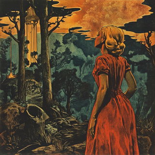 Chromalichen Screenprint style, Midjourney V6.1: retro fairy-tale illustration