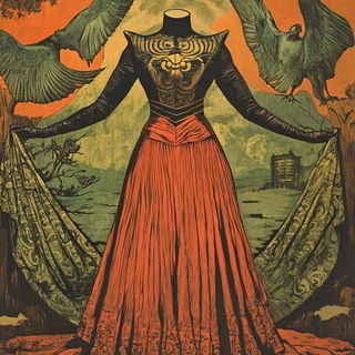 Chromalichen Screenprint style, Midjourney V6.1: haute-couture fashion outfit