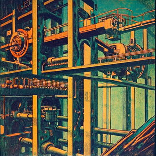 Chromalichen Screenprint style, Midjourney V6.1: technical infrastructure blueprint schematics