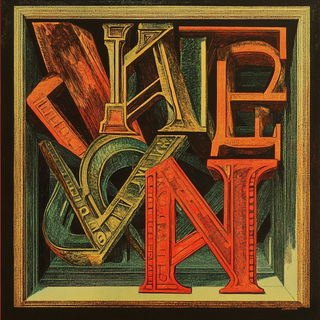 Chromalichen Screenprint style, Midjourney V6.1: typographic composition with large letters
