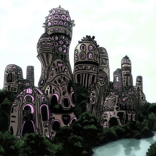 Karstmist style, Midjourney V6.1: megacity with futuristic bioarchitecture