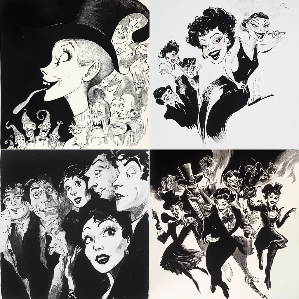 Al Hirschfeld style, Midjourney V6.1, render 1 of 4