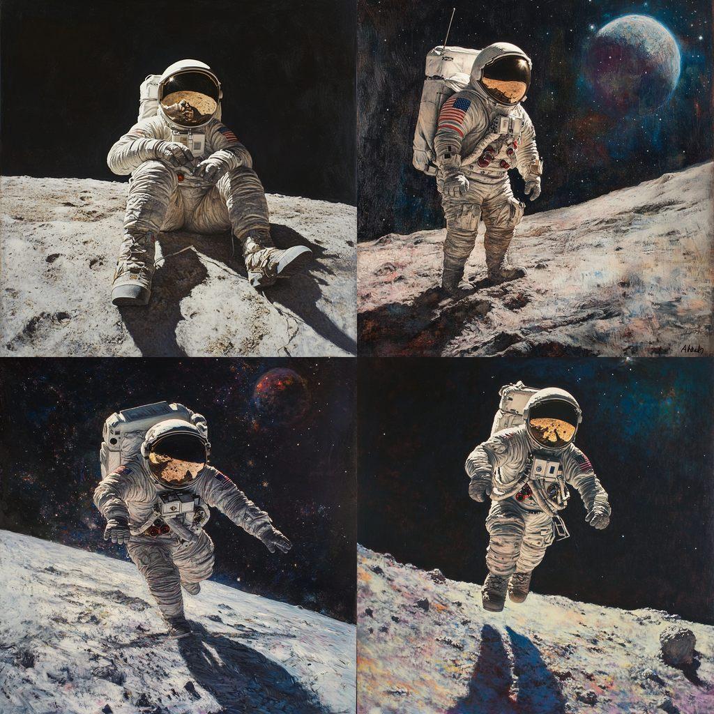 Alan Bean style, Midjourney V6.1, render 1 of 4