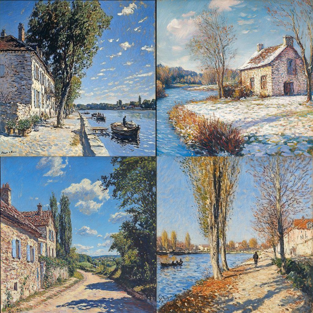 Alfred Sisley style, Midjourney V6.1, render 1 of 4