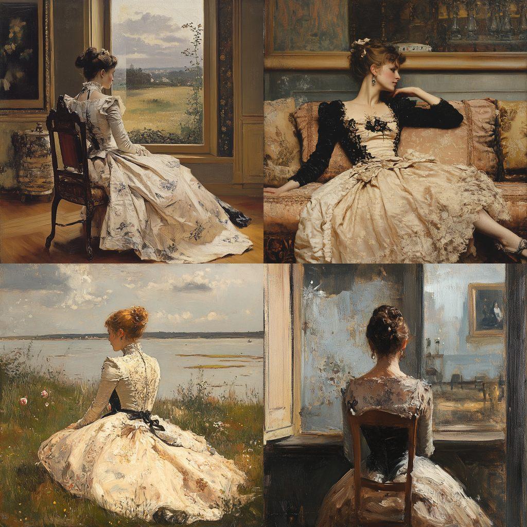 Alfred Stevens style, Midjourney V6.1, render 1 of 4