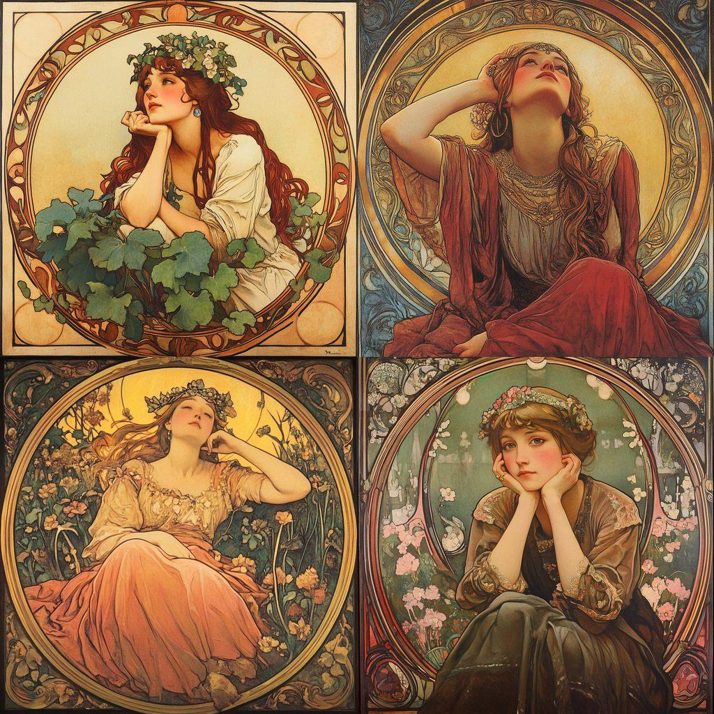 Alphonse Mucha style, Midjourney V6.1, render 1 of 4