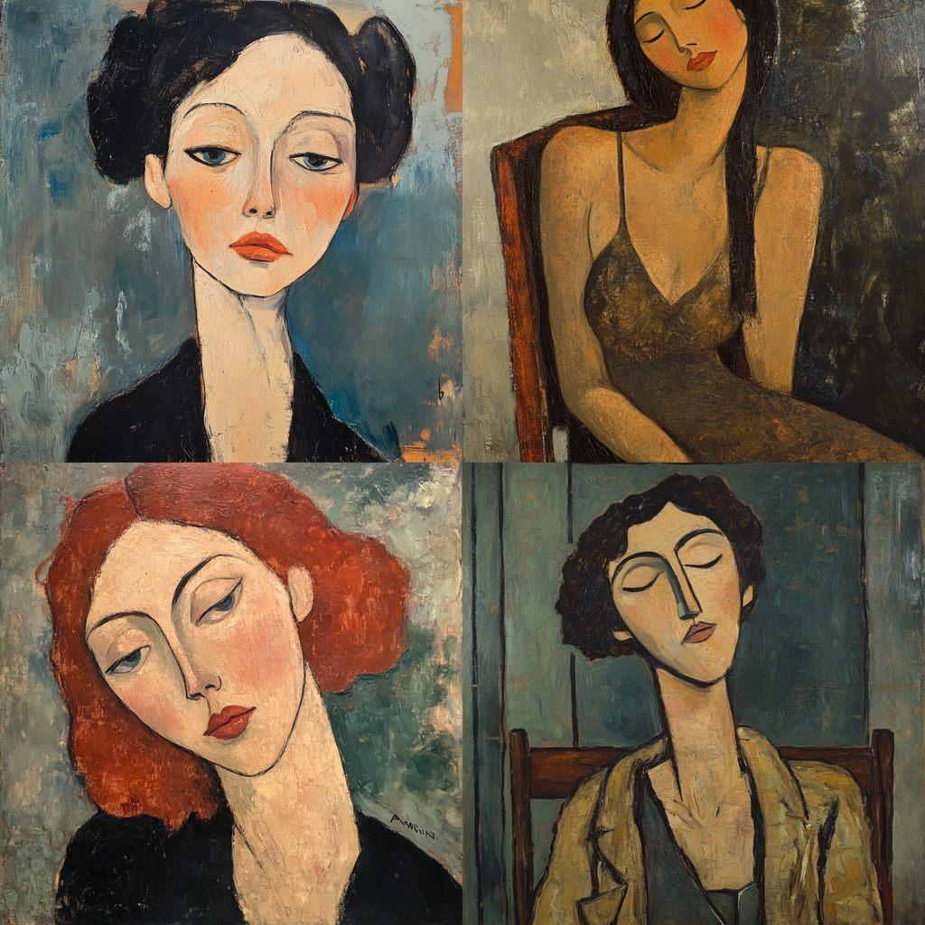 Amedeo Modigliani style, Midjourney V6.1, render 1 of 4