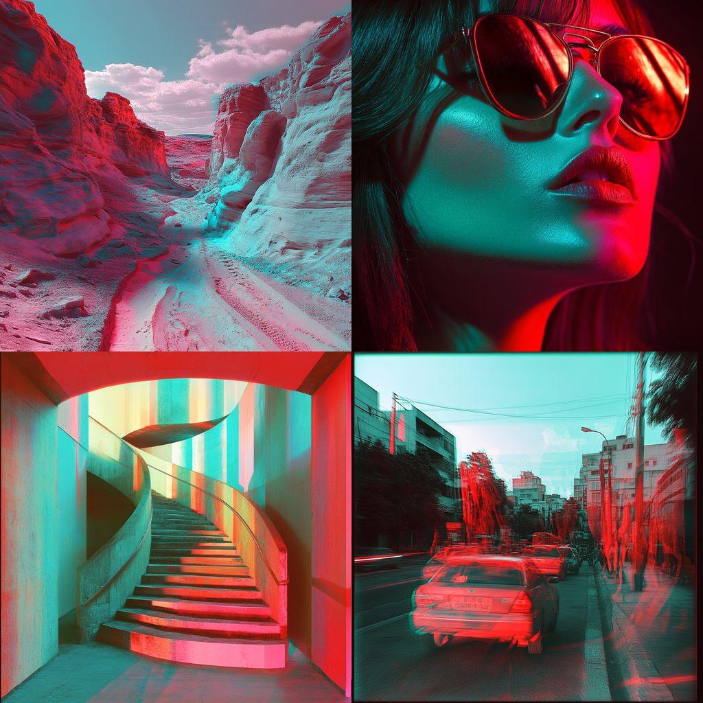 Anaglyph colors style, Midjourney V6.1, render 1 of 4
