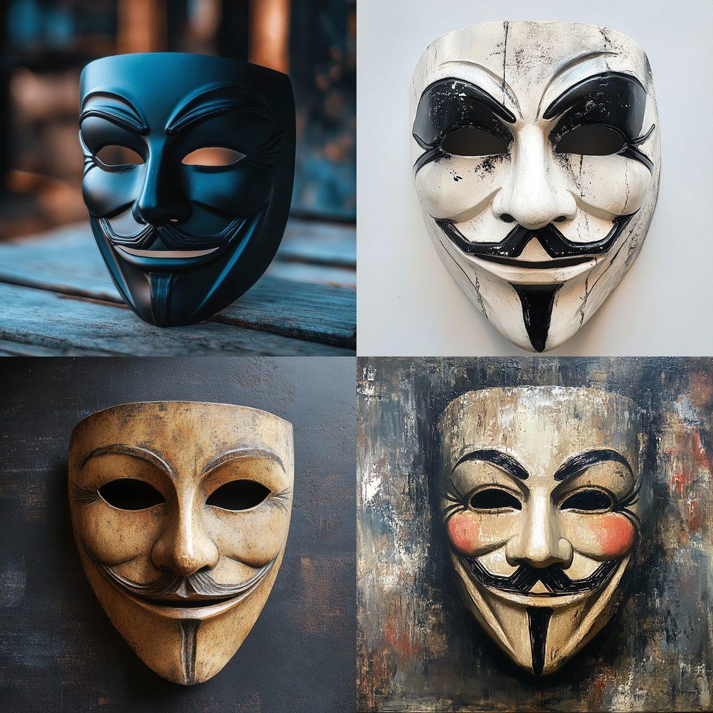 Anonymous mask style, Midjourney V6.1, render 1 of 4