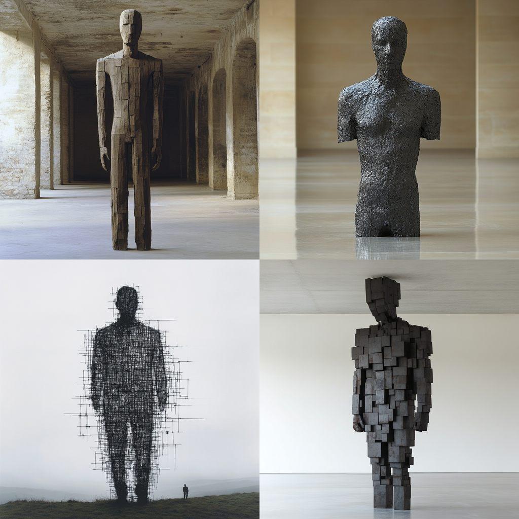 Antony Gormley style, Midjourney V6.1, render 1 of 4