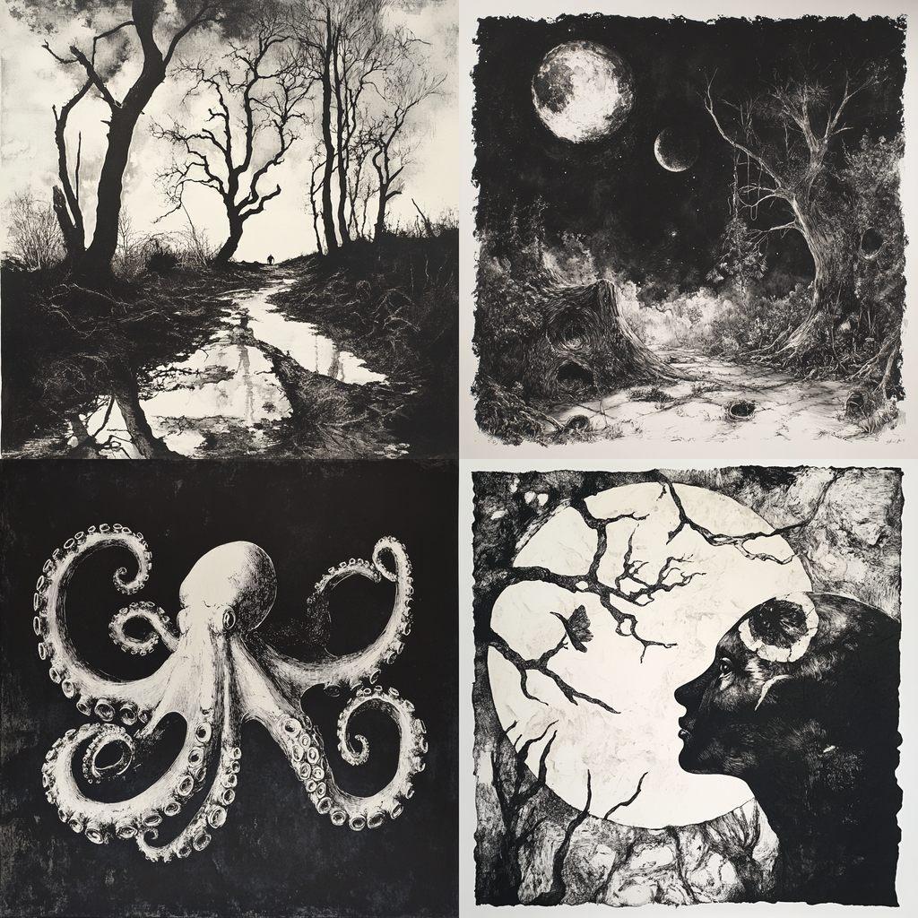 Aquatint print style, Midjourney V6.1, render 1 of 4