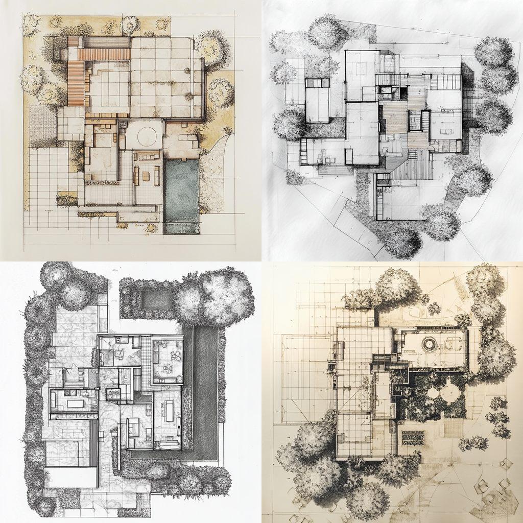 Architectural plan style, Midjourney V6.1, render 1 of 4