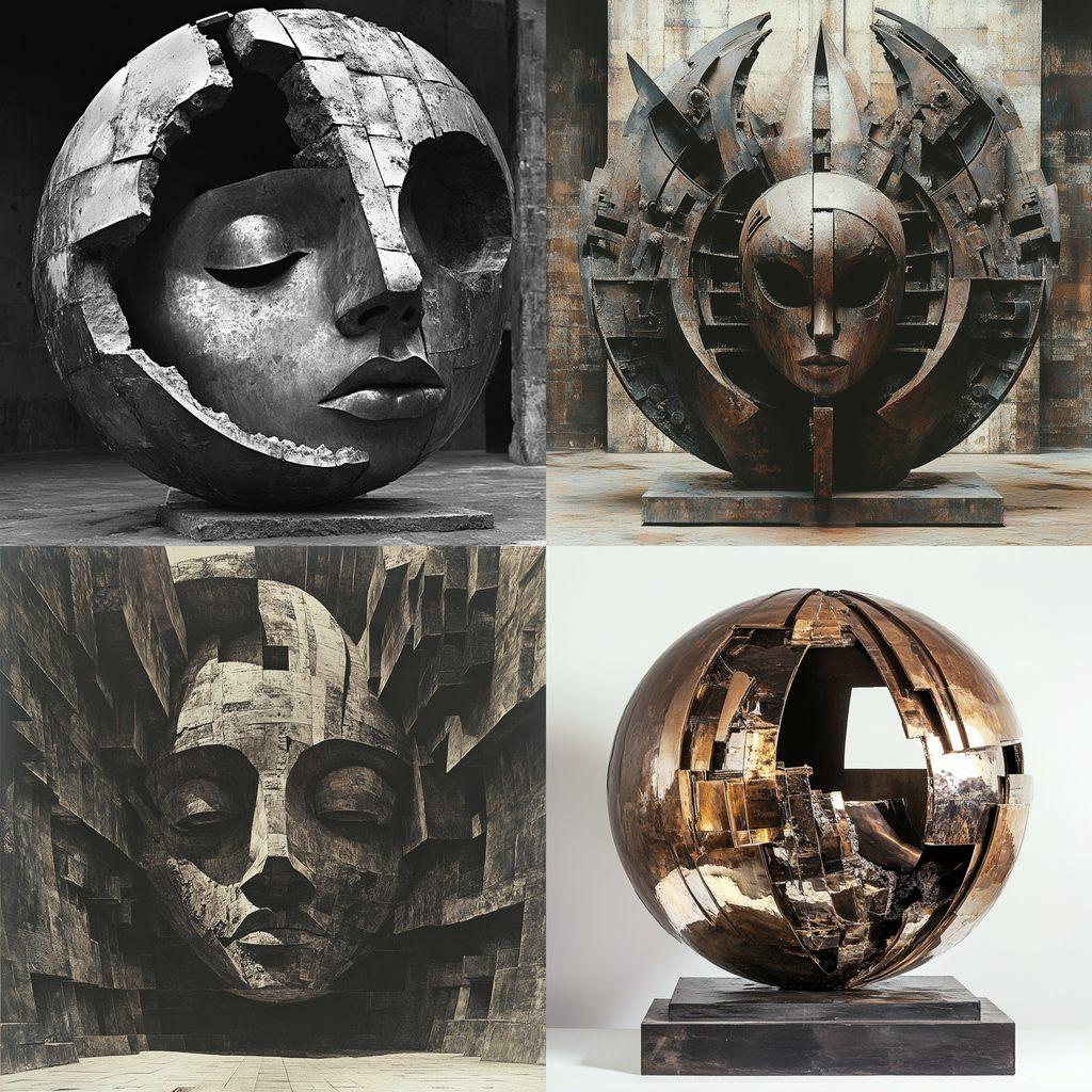 Arnaldo Pomodoro style, Midjourney V6.1, render 1 of 4