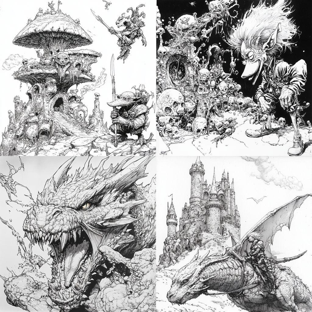 Arthur Adams style, Midjourney V6.1, render 1 of 4