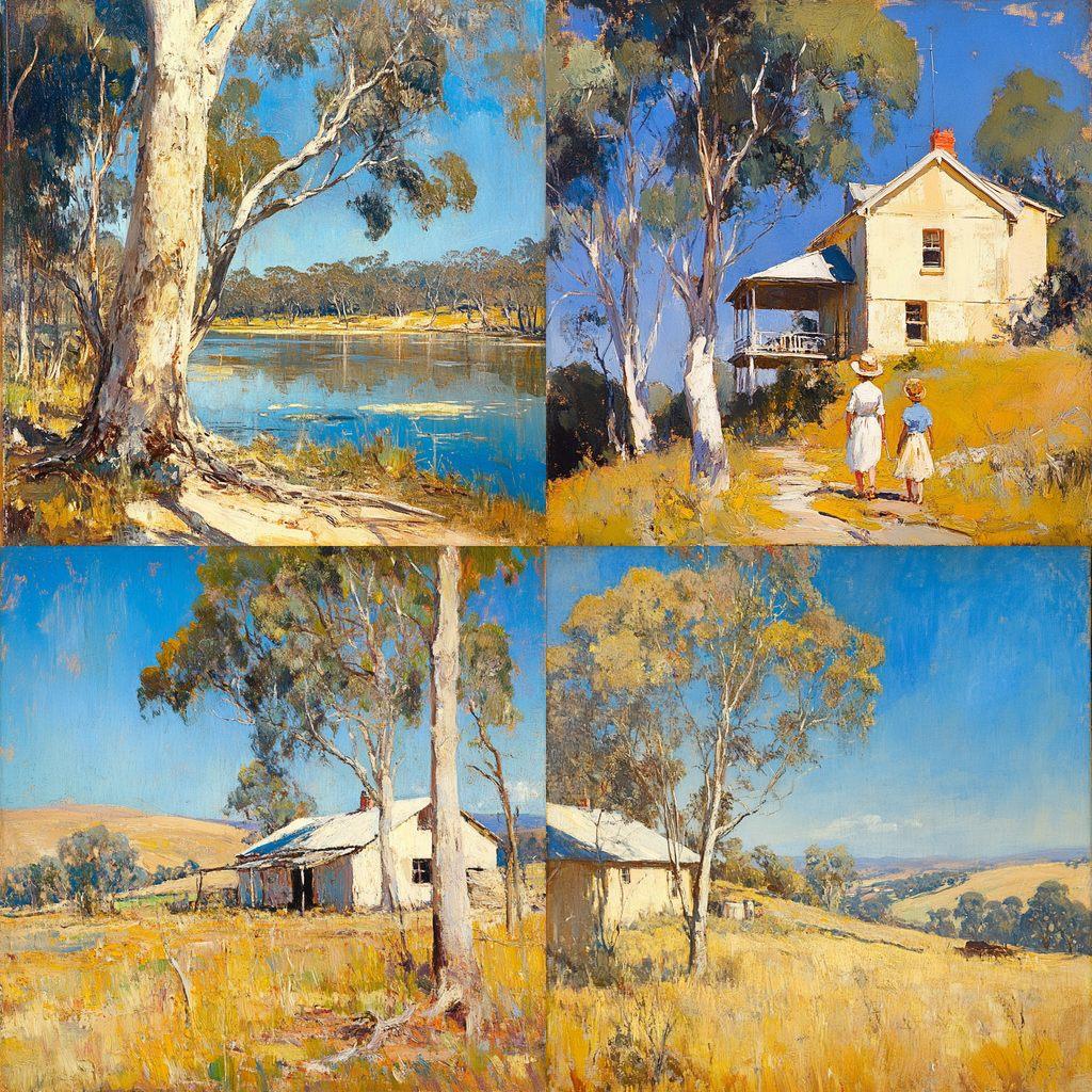 Arthur Streeton style, Midjourney V6.1, render 1 of 4