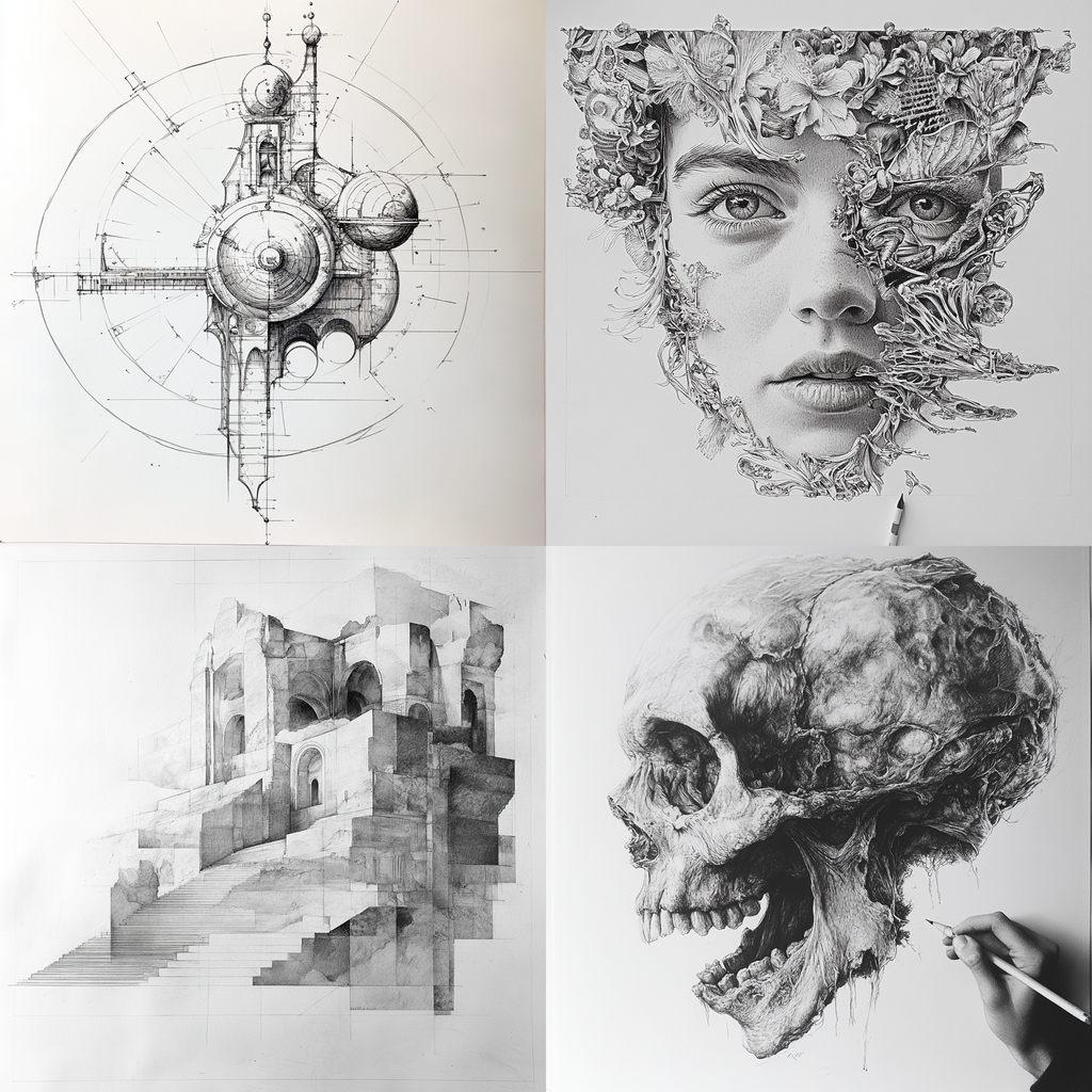 Assembly drawing style, Midjourney V6.1, render 1 of 4