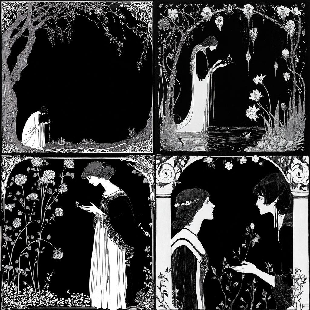 Aubrey Beardsley style, Midjourney V6.1, render 1 of 4