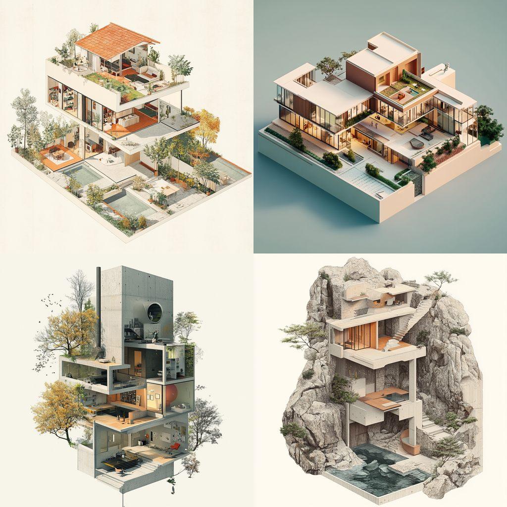 Axonometric view style, Midjourney V6.1, render 1 of 4