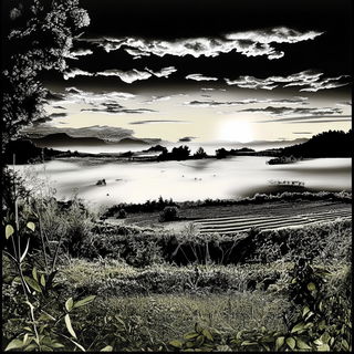 Crestmorph style, Midjourney V6.1: realistic landscape photograph of quiet dawn