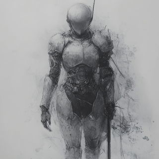 Ocrazoic style, Midjourney V6.1: concept art character design of retropunk steam knight
