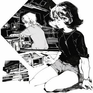 Chromariso style, Midjourney V6.1: black-and-white manga comic strip