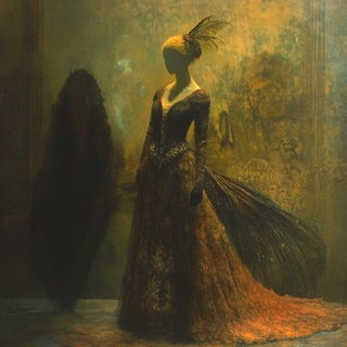 Redletter Hex style, Midjourney V6.1: haute-couture fashion outfit