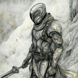 Maskhouse Orangeblue style, Midjourney V6.1: concept art character design of retropunk steam knight