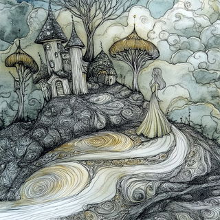 Maskhouse Orangeblue style, Midjourney V6.1: retro fairy-tale illustration