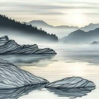 Maskhouse Orangeblue style, Midjourney V6.1: realistic landscape photograph of quiet dawn