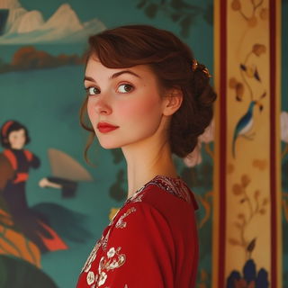 Tealimp style, Midjourney V6.1: photographic portrait of female protagonist