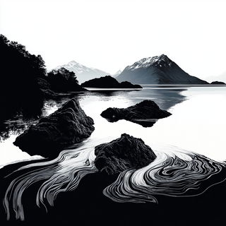 Clouds Cast in Porcelain style, Midjourney V6.1: realistic landscape photograph of quiet dawn