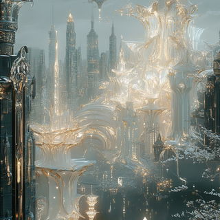 Chromashard Weaving style, Midjourney V6.1: megacity with futuristic bioarchitecture
