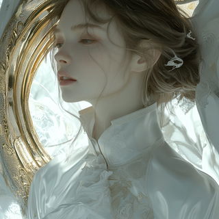 Chromashard Weaving style, Midjourney V6.1: photographic portrait of female protagonist
